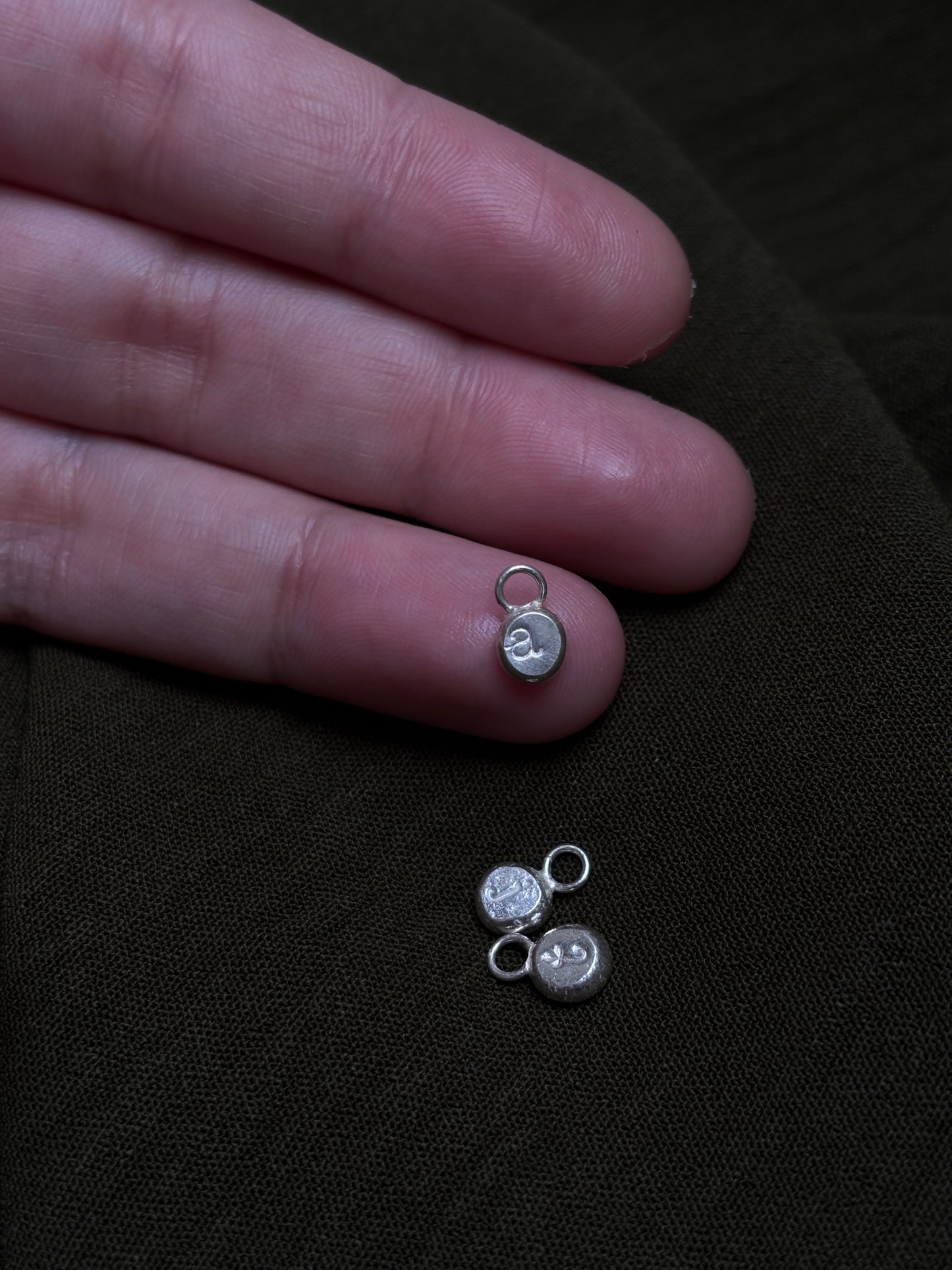 Initial pebble charm ring
