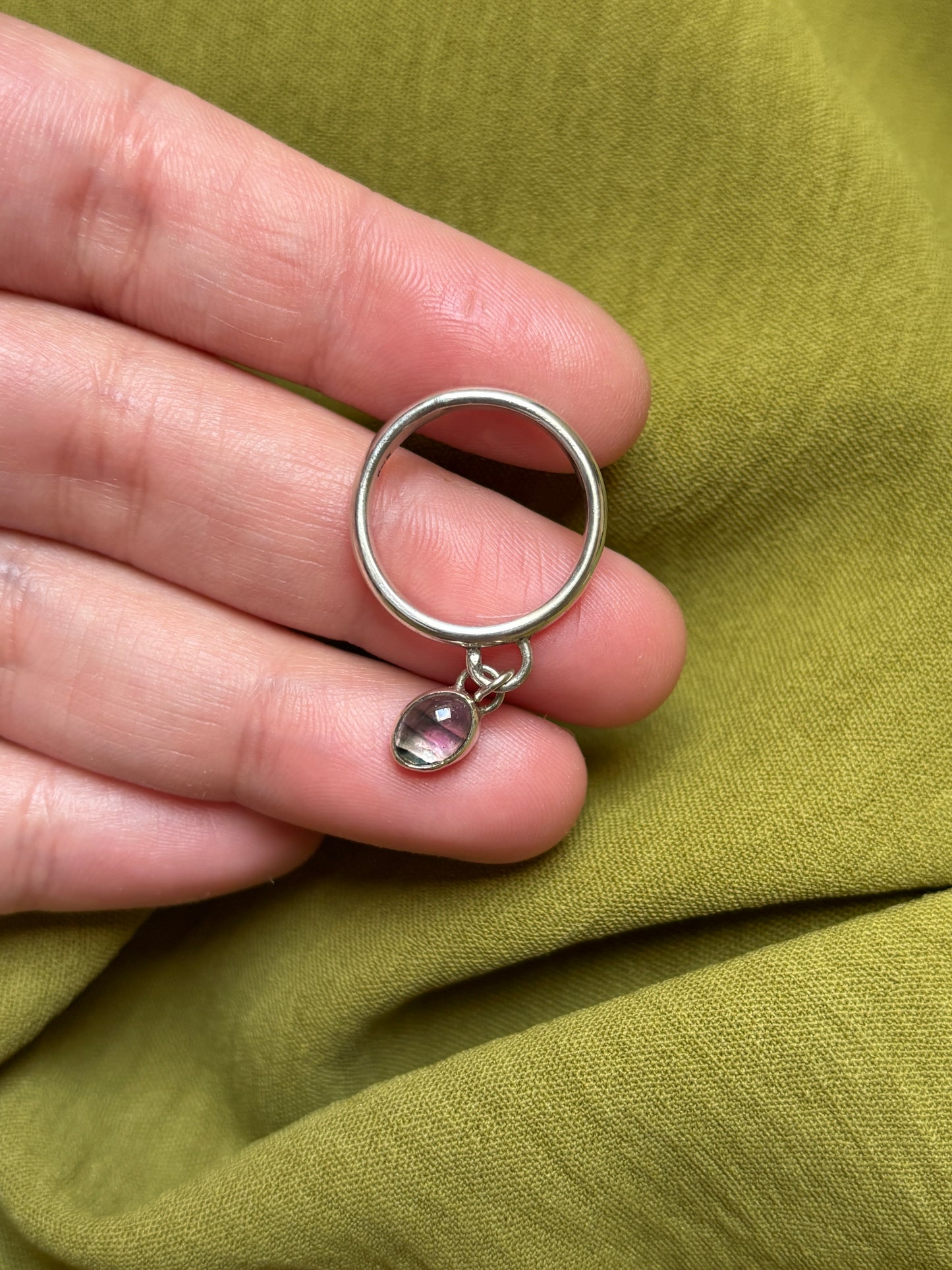 Watermelon tourmaline charm ring size L
